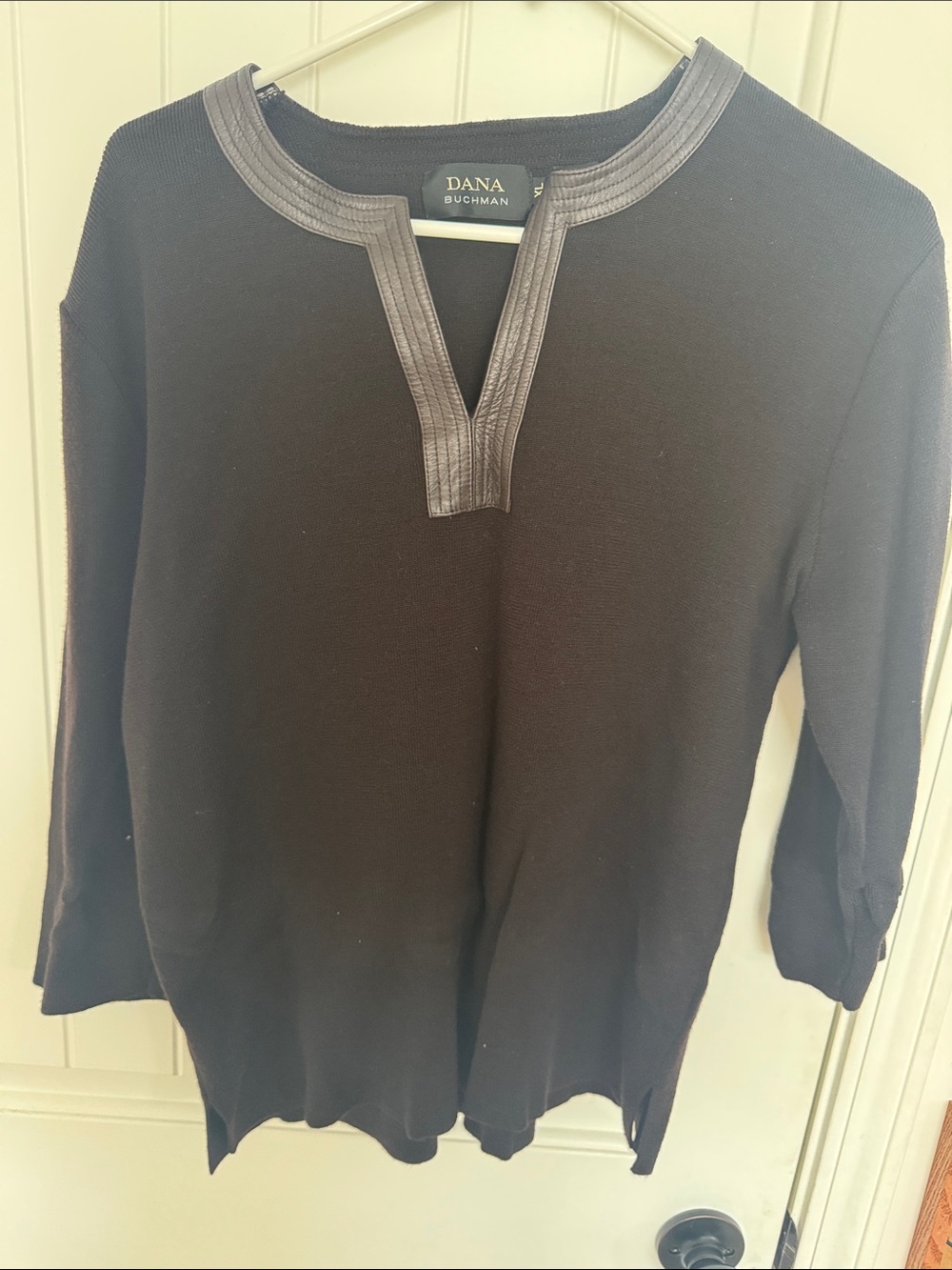Dana Buchman Black Crewneck Sweater with Trim Detail